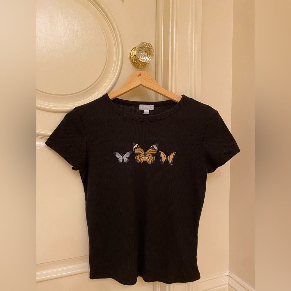 Y2K Butterfly Crop Top in Black